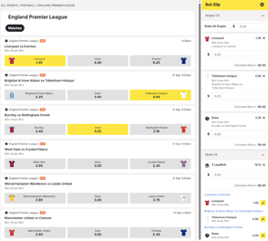 BetEstate odds and betslip screenshot