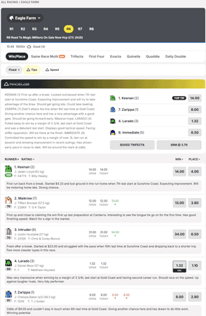 BetEstate racing screenshot