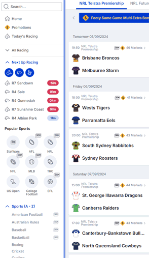 betr sports navigation screenshot betr sports navigation screenshot