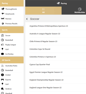 Colossalbet navigation screenshot Colossalbet navigation screenshot