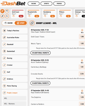 DashBet navigation screenshot