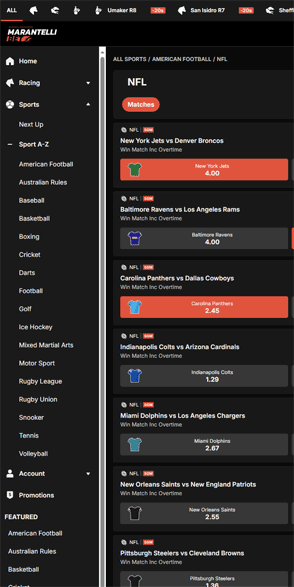 MarantelliBet navigation screenshot