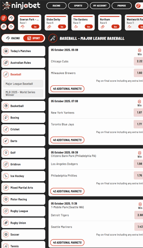 NinjaBet navigation screenshot
