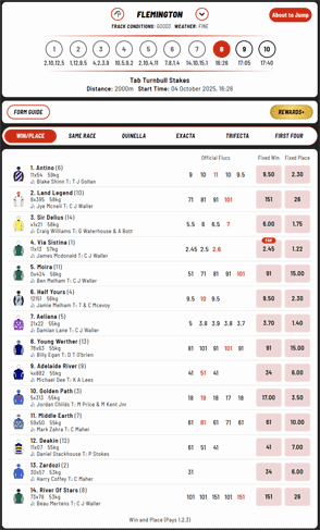 NinjaBet racing screenshot